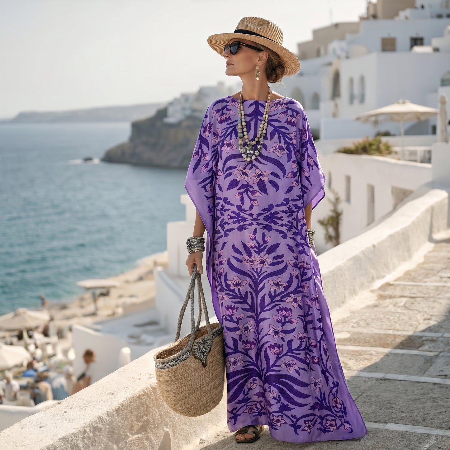 Purple Ombretta Kaftan Dress & Scarf Set
