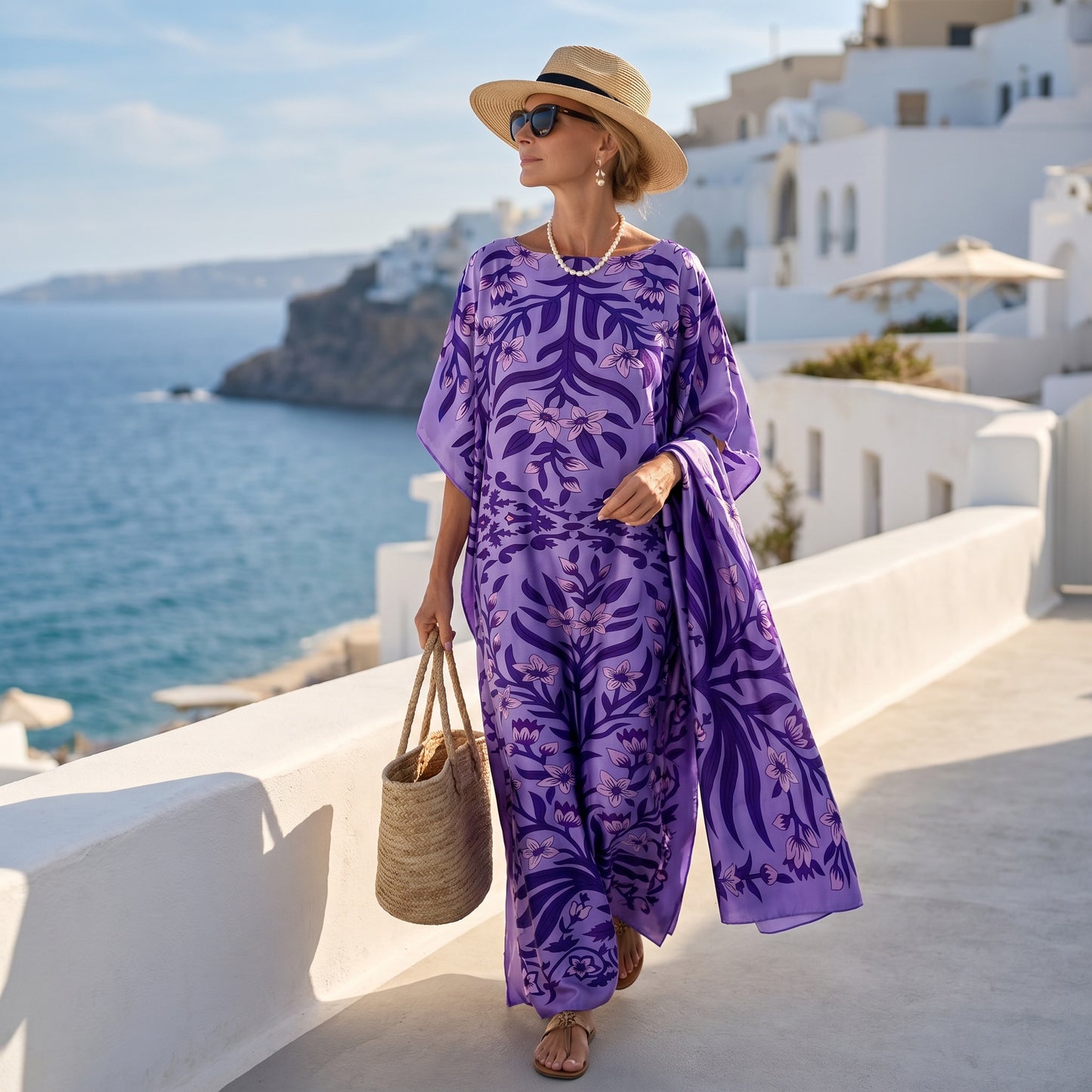 Purple Ombretta Kaftan Dress & Scarf Set