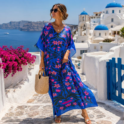 Blue Ombretta Kaftan Dress & Scarf Set