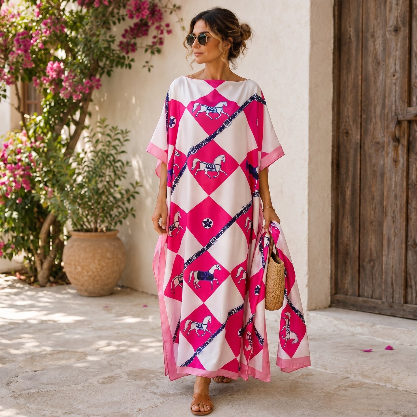 Pink Jovanne Kaftan Dress & Scarf Set