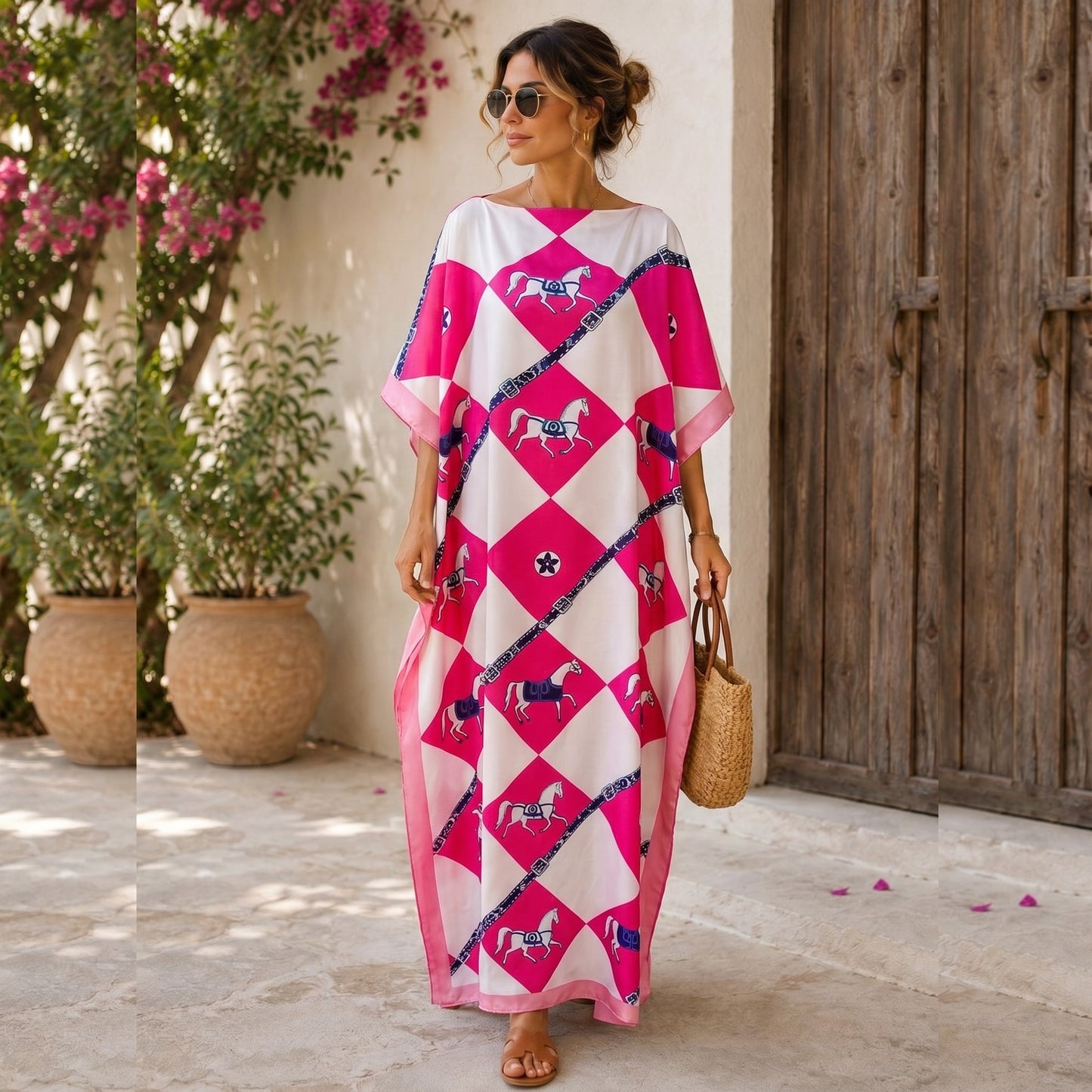 Pink Jovanne Kaftan Dress & Scarf Set