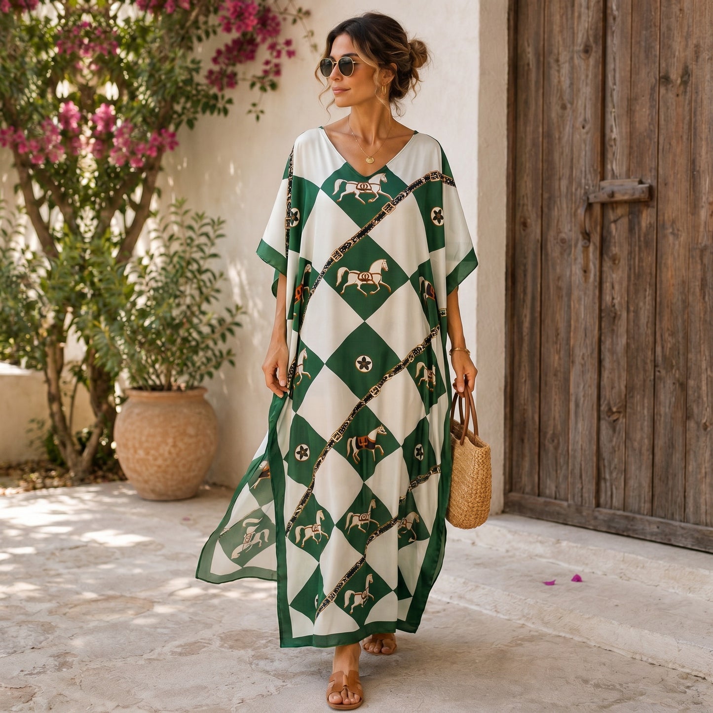 Green Jovanne Kaftan Dress & Scarf Set