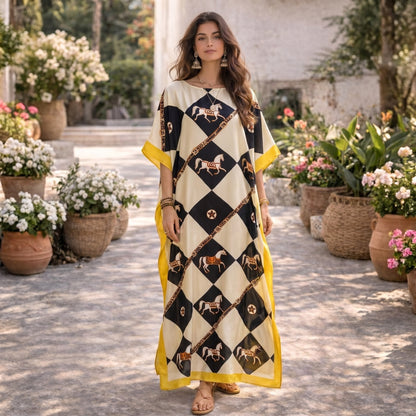 Yellow Jovanne Kaftan Dress & Scarf Set