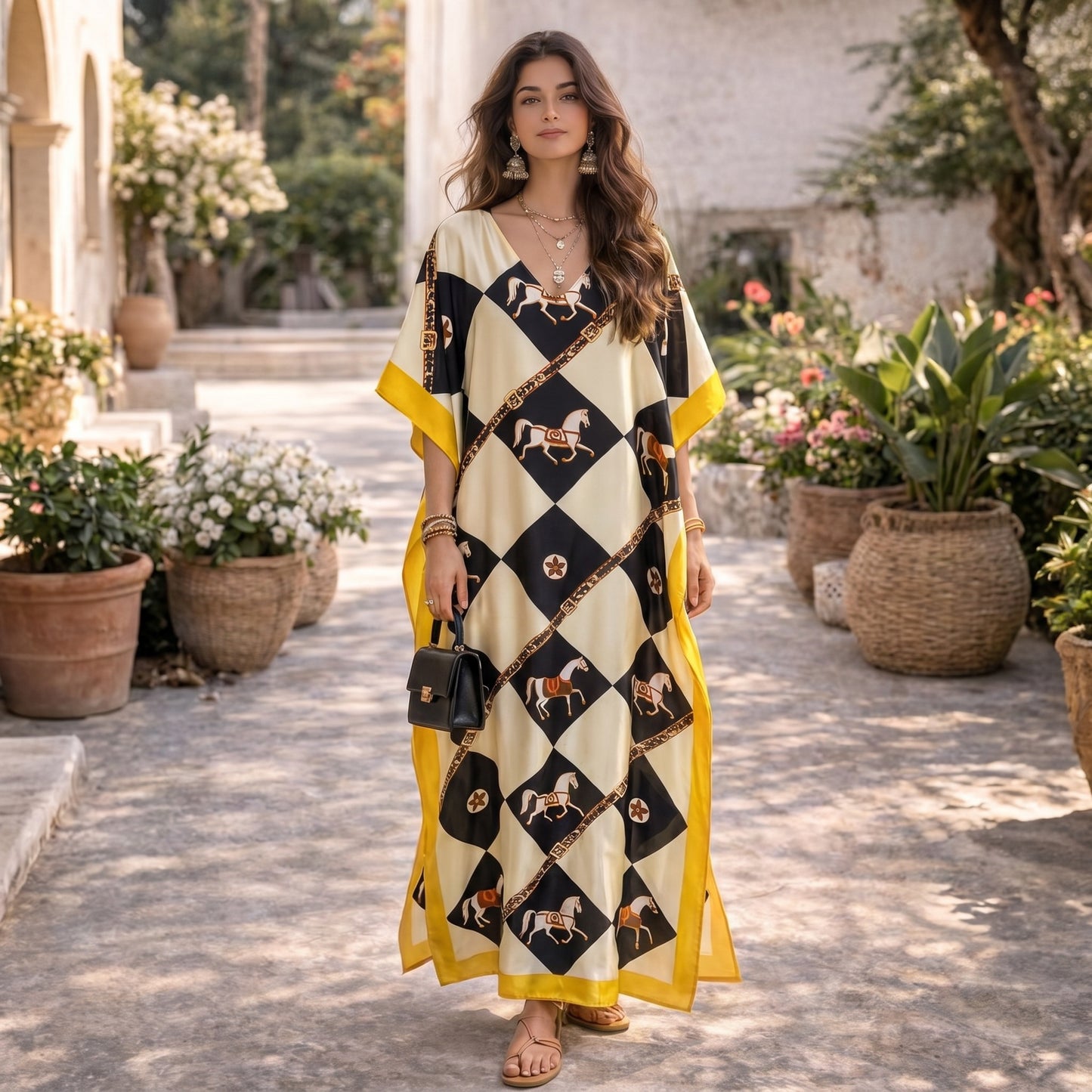 Yellow Jovanne Kaftan Dress & Scarf Set