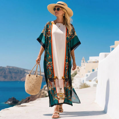 Teal Saveria Kaftan Dress & Scarf Set