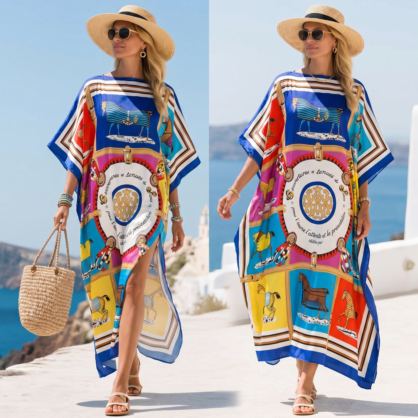 Blue Pierina Kaftan Dress & Scarf Set
