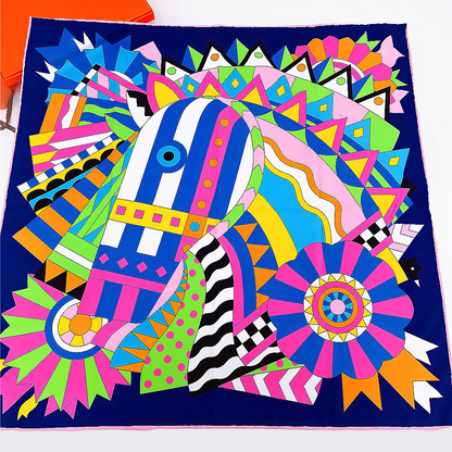 Horse Head Silk Scarf Navy / 90cm