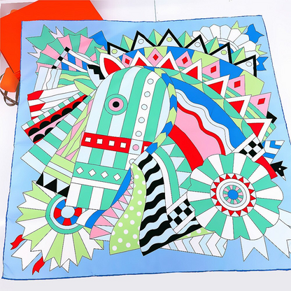 Horse Head Silk Scarf Sky Blue / 90cm