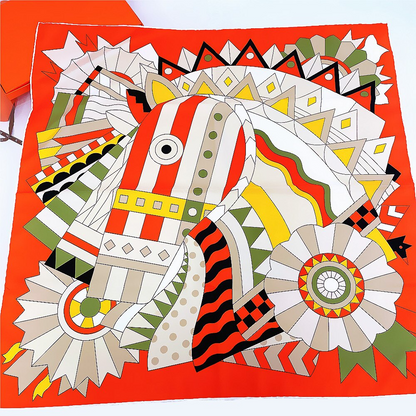 Horse Head Silk Scarf Orange / 90cm