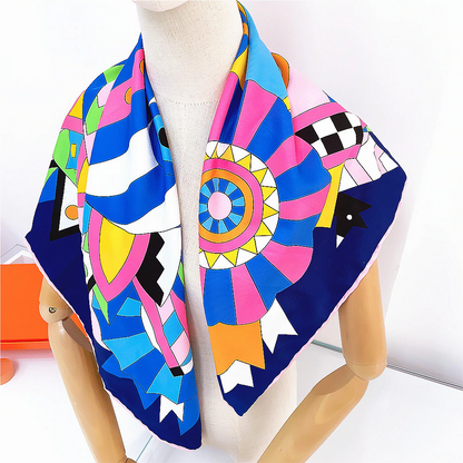 Horse Head Silk Scarf Navy / 90cm