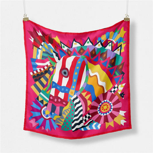 Horse Head Silk Scarf Rose / 53cm