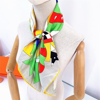 Horse Head Silk Scarf Khaki / 90cm