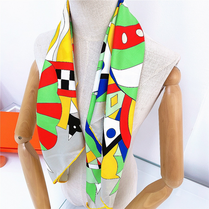 Horse Head Silk Scarf Khaki / 90cm