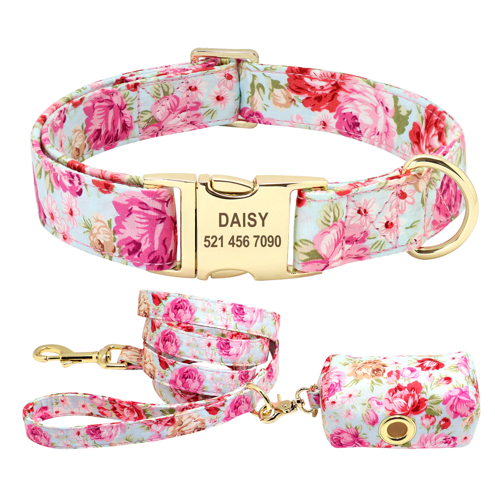 Floresta Pink Collar with Custom Engraving - Dogs and Horses