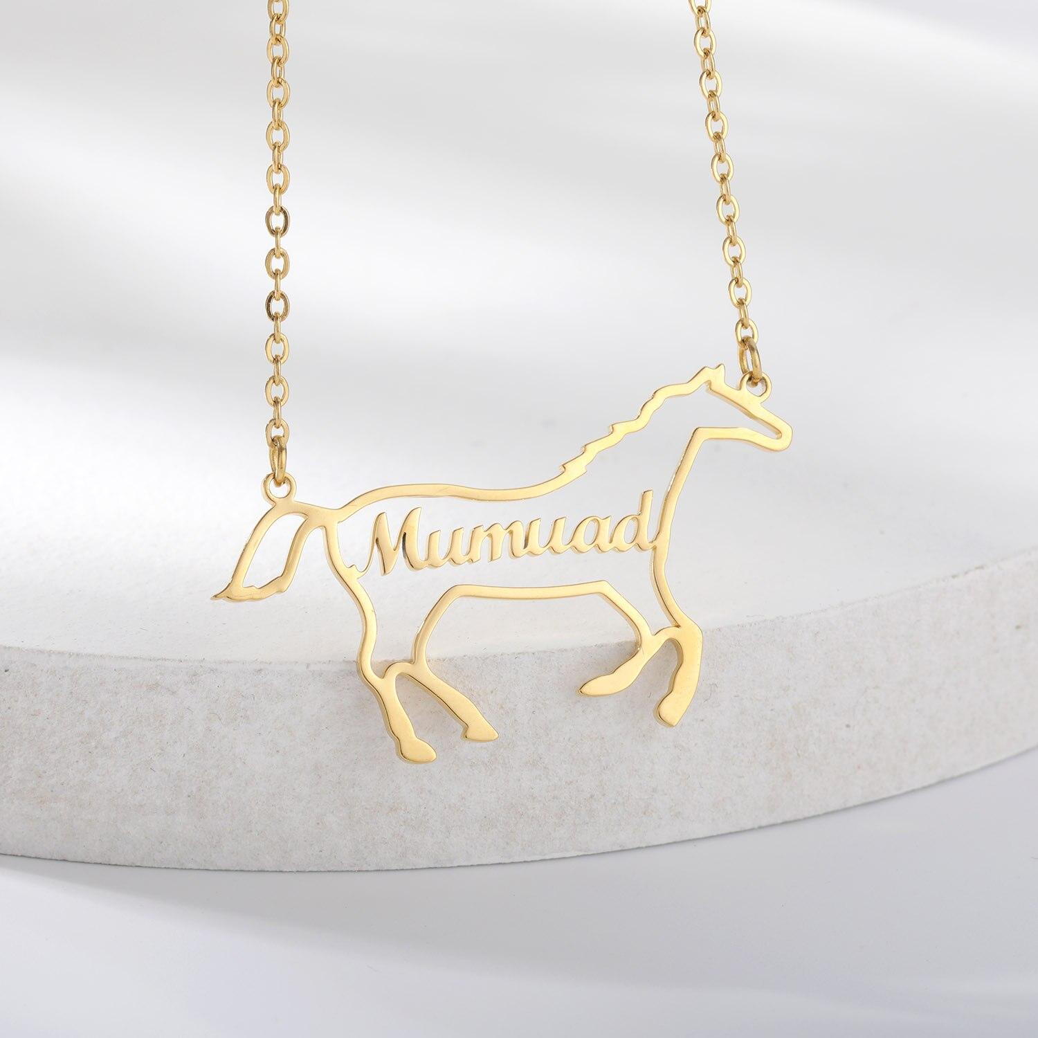 Personalized Horse Name Pendant Necklace Silver Gold