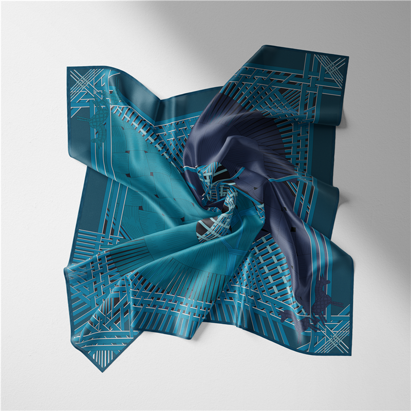 Sarita Navy Silk Scarf / 53cm