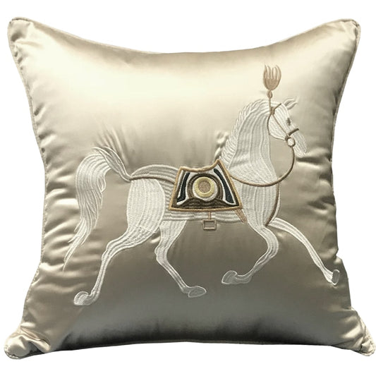 Amadea Embroidered Satin Pillow Cover Beige