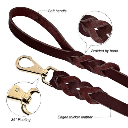 Bergamo Black Leather Collar & Leash Set - Dogs and Horses