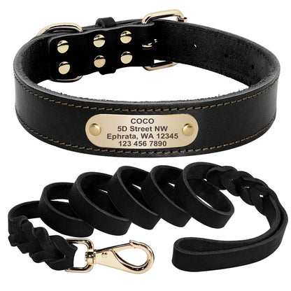 Bergamo Black Leather Collar & Leash Set - Dogs and Horses