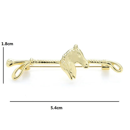 Horse Head Whip Brooch Pin (Gold)