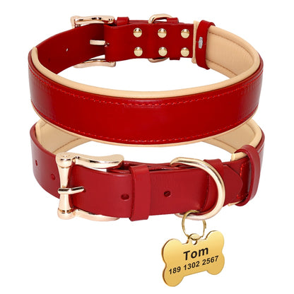 Napoli Red Leather Collar & Custom Engraved Tag - Dogs and Horses
