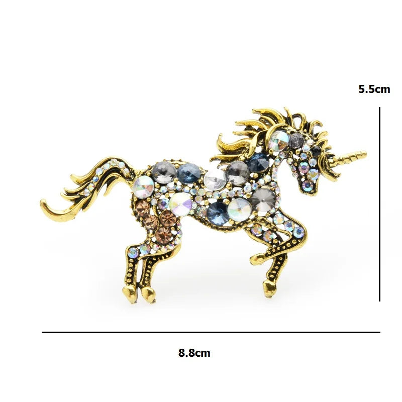 Crystal Unicorn Brooch (Gold)