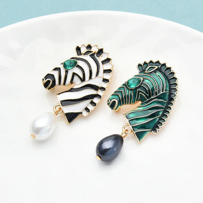 Zebra Head Brooch (Green)