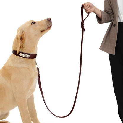 Bergamo Brown Leather Collar & Leash Set - Dogs and Horses