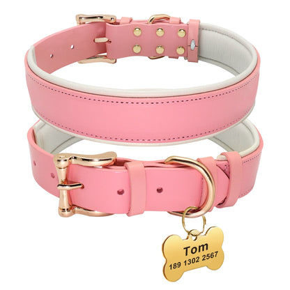 Napoli Pink Leather Collar & Custom Engraved Tag - Dogs and Horses