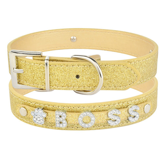 Gold Glittering Personalized Collar - Dogs and Horses