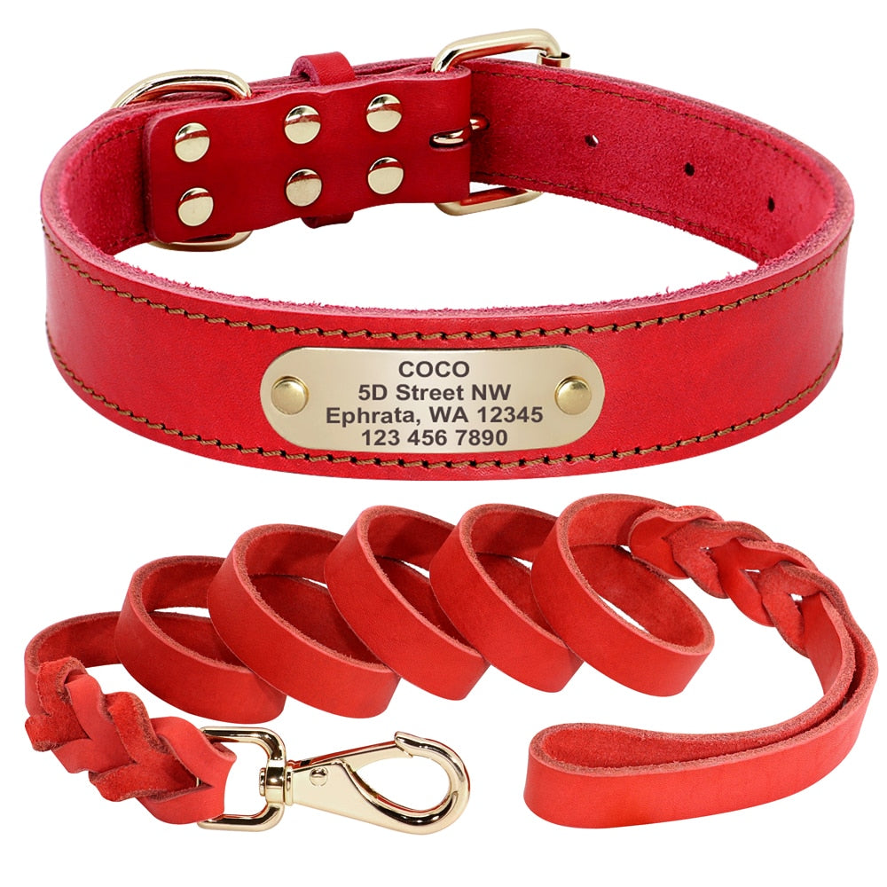 Bergamo Red Leather Collar & Leash Set - Dogs and Horses