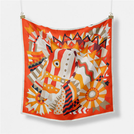 Horse Head Silk Scarf Orange / 53cm