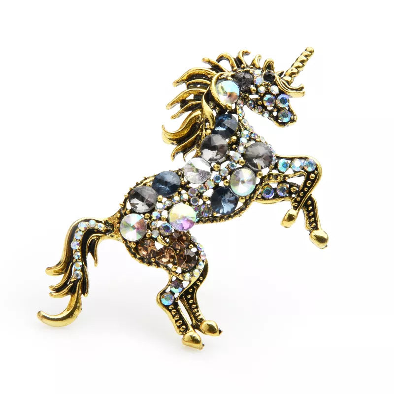 Crystal Unicorn Brooch (Gold)