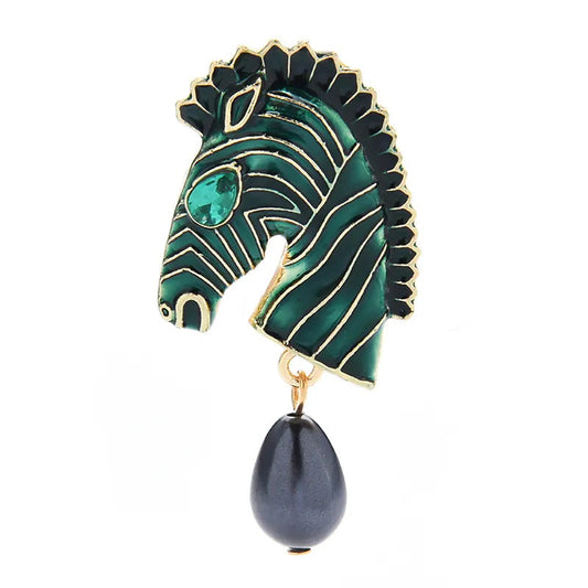 Zebra Head Brooch (Green)