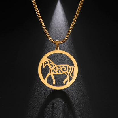 Horse Circle Pendant Necklace (Gold, Silver) - Dogs and Horses