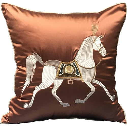 Amadea Embroidered Satin Pillow Cover Brown