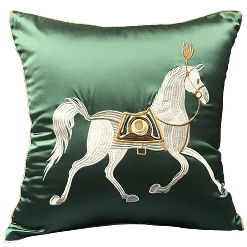 Amadea Embroidered Satin Pillow Cover Green