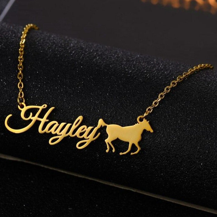 Customized Horse Name Pendant Necklace (Silver, Gold, Rose Gold) - Dogs and Horses