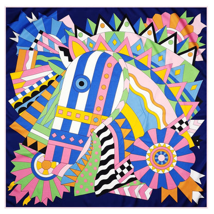 Horse Head Silk Scarf Navy / 90cm