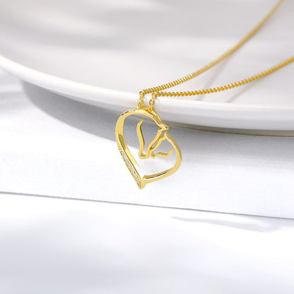 Crystal Heart Horse Necklace (Silver, Gold, Rose Gold) - Dogs and Horses