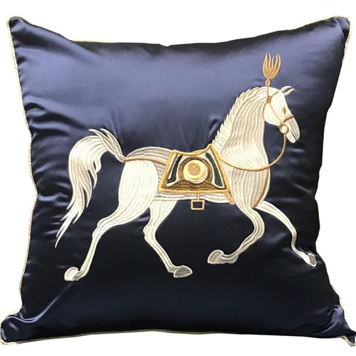 Amadea Embroidered Satin Pillow Cover Navy