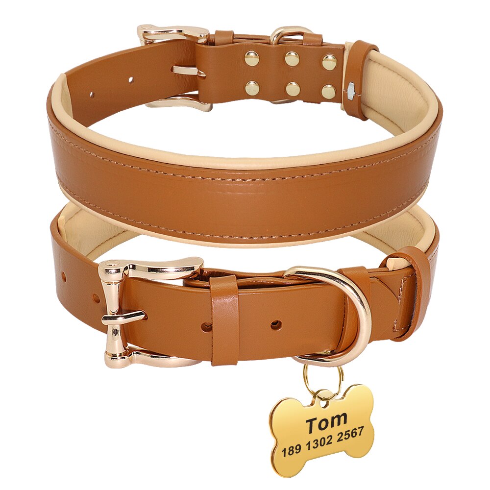 Napoli Brown Leather Collar & Custom Engraved Tag - Dogs and Horses