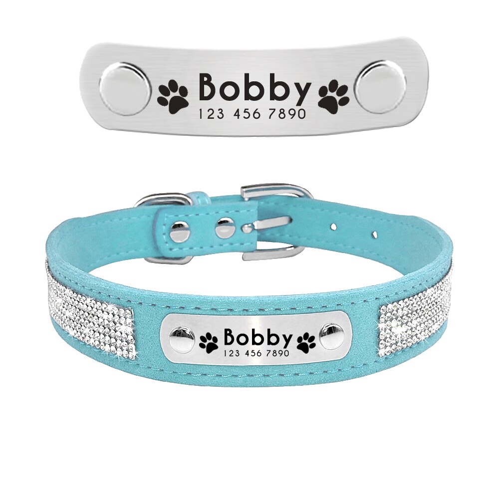 Blue Personalized Suede Collar - Dogs and Horses