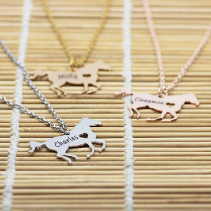 Personalized Engraved Horse Name Necklace (Silver, Gold, Rose Gold) - Dogs and Horses