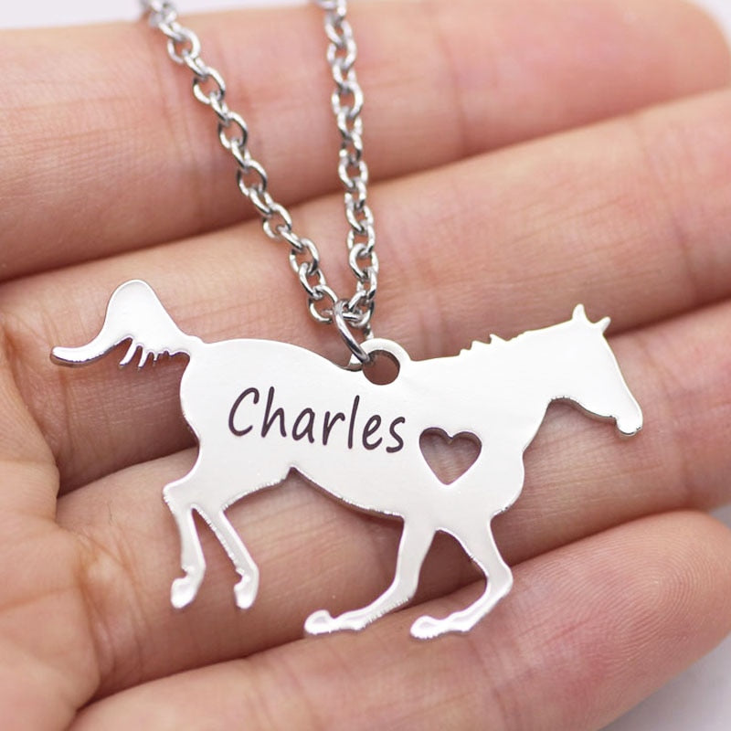 Personalized Engraved Horse Name Necklace (Silver, Gold, Rose Gold) - Dogs and Horses