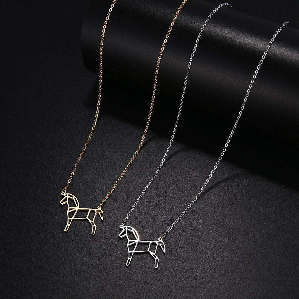 Geometric Horse Necklace (Silver, Gold) - Dogs and Horses