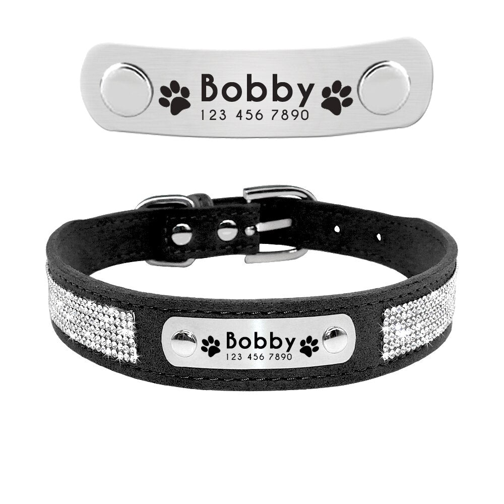 Black Personalized Suede Collar - Dogs and Horses