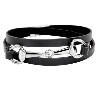 Leather Wrap Snaffle Bit Bracelet