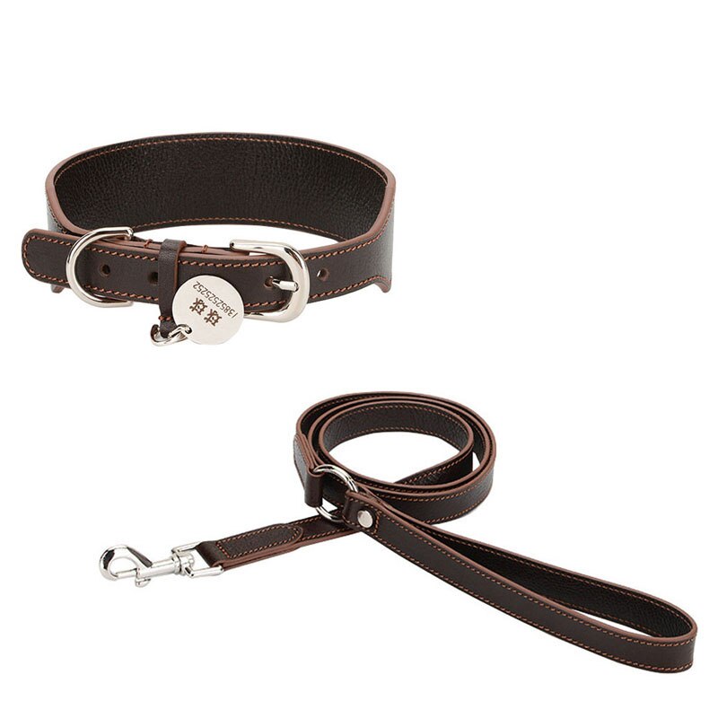 Lucca Dark Brown Leather Collar & Leash Set - Dogs and Horses