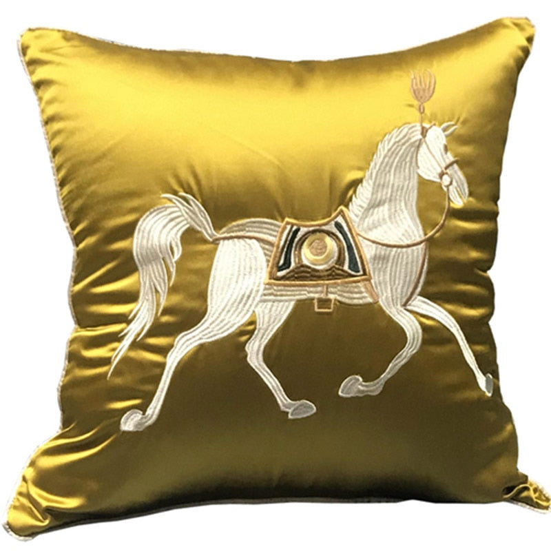 Amadea Embroidered Satin Pillow Cover Yellow